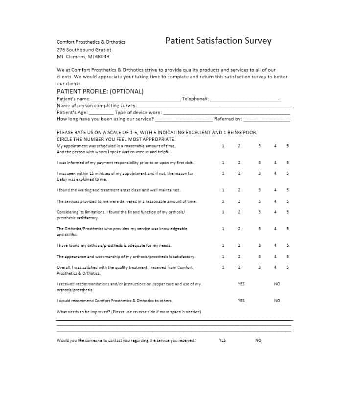 Patient Satisfaction Survey Template 19